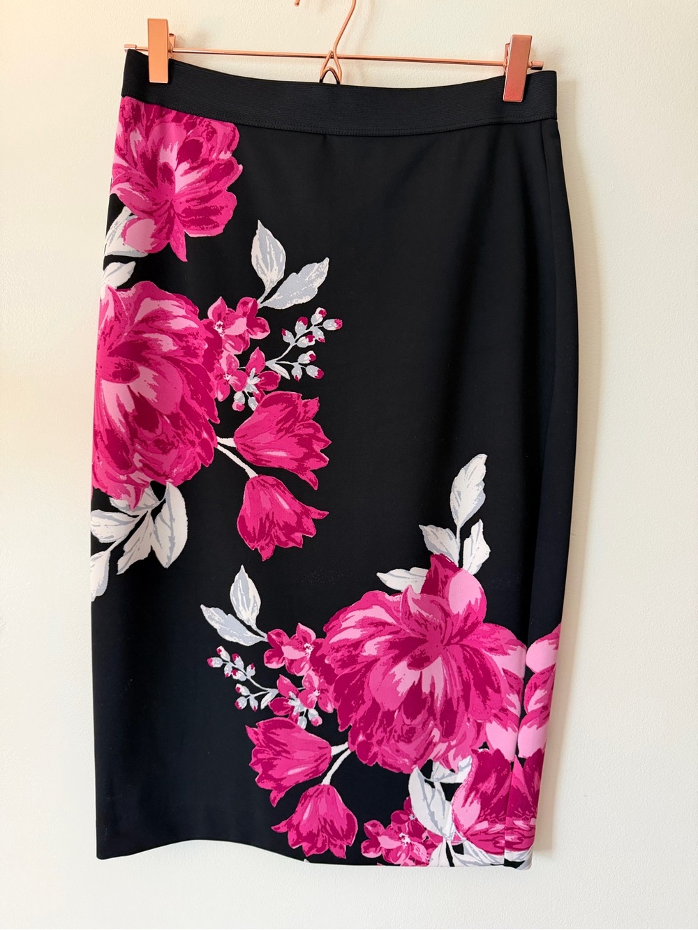 Alfani Black Pencil Skirt with Hot Pink Floral Print